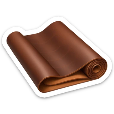Apple-style 3D emoji of a rolled sheet of industrial leather, smooth surface, deep brown color, soft sheen, folded like fabric, with slight creases showing its texture. sticker