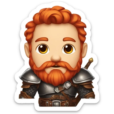 a sticker picture generator with a red-haired dwarf in his hands who has a bow with a braided mustache, dressed in leather armor, with a red beard, with red hair, in a fantasy style in tower sticker