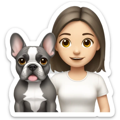 grey french bulldog with brunette girl sticker