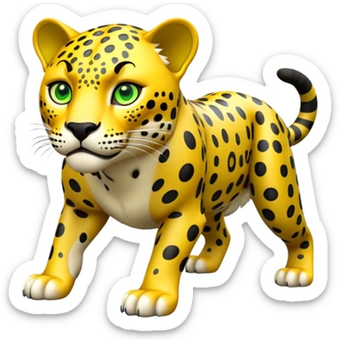cinematic-jaguar-realistic-full-body-on all fours-emoji,-powerful-frame-poised-for-action,-yellow-fur-adorned-with-bold-black-rosettes,-head-tilted-dramatically,-piercing-green-eyes-locked-onto-its-prey,-simplified-yet-realistic-focused-features,-highly-detailed,-glowing-with-an-almost-sarcastic-glow sticker