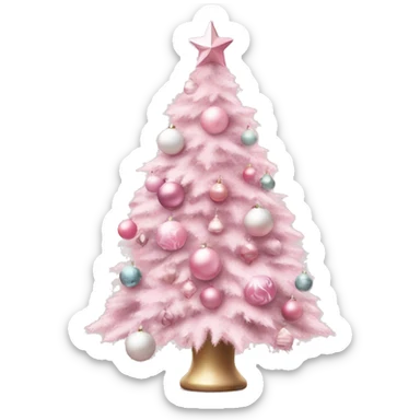 Pink pastel Christmas tree with pink and white ornaments  sticker