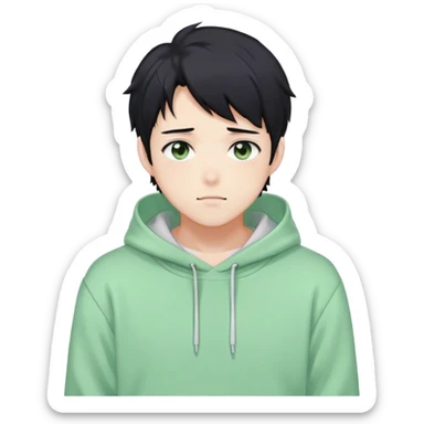 Gorgeous pastel green sweater black hair anime style shojo guy with blushing face and, hoodie, aesthetic, young adult, trending style, outside, vedal987 sticker