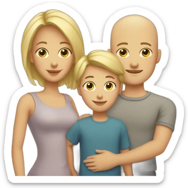 Blonde mom, bald dad, two sons and one daughter sticker