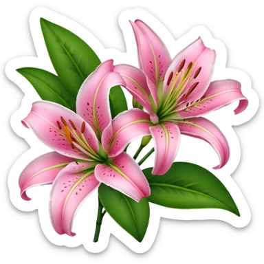 pink lilies with green leaves sticker
