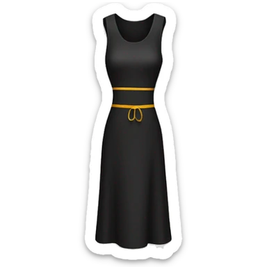 a simple black dress icon with a ruler or measuring tape wrapped around it, symbolizing clothing measurements. sticker