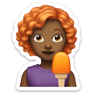 A girl with orange hair holding a purple popsicle  sticker