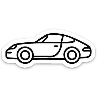 Porsche car, clean modern icon style, simple lines, minimal details, easily recognizable silhouette sticker