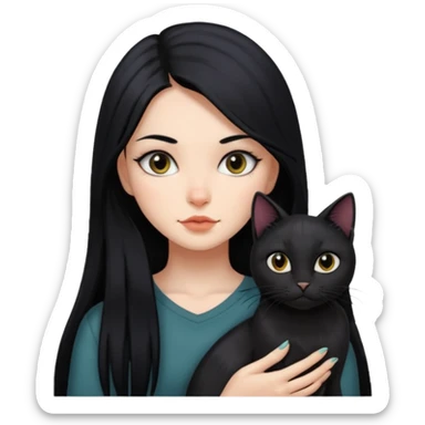 black and long straight hair pretty bratz baddie with tattoo and black cat sticker