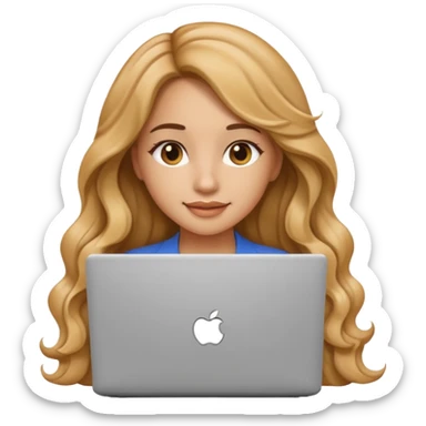 Pretty girl with long, light golden brown wavy hair, Latina, with a laptop, AI-generated emoji. sticker