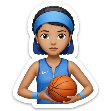generate a pretty bratz that looks like Kajol.
 Wearing a blue zipper with short black bob cut hair and a matching blue headband. Carrying a basketball sticker