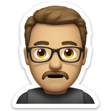 neutral angry man with glasses and brown goatee with thin brown hair sticker