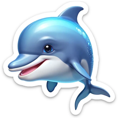 Cinematic Cheeky Dolphin Portrait Emoji, With a playful tilt of its head and a mischievous sparkle in its eyes, showcasing a sleek, shiny body accented by a quirky, animated smile and a cheeky wink, Simplified yet hilariously endearing features, highly detailed, glowing with a vibrant, sassy aquatic glow, high shine, spirited and fun, stylized with an air of quirky marine mischief, soft glowing outline, capturing the essence of a super cute dolphin that looks ready to splash its way into viral fame with playful charm! sticker