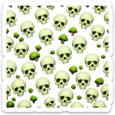 A creepy moss covered ground with skulls from a top down perspective. In the style of your bleeding skull art. In a realistic style covering the whole screen with little tint skulls sticker