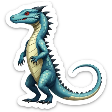 a dark gothic edgy reptilian croconaw-salandit-vernid-sergal-creature with splash patterns full body sticker