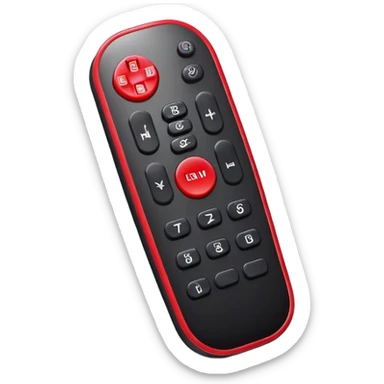 black tv remote  control with red border,  2Dimensions. Only 5 buttons, 4 in black and one big red button in the center sticker