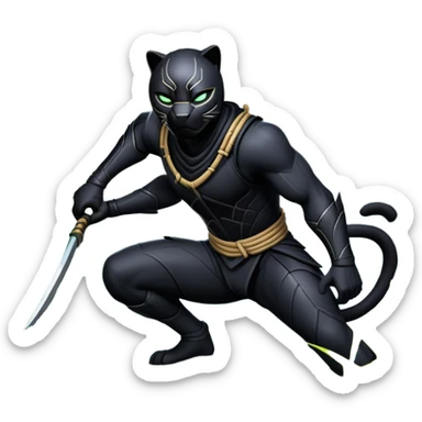 An icon representing an adventure game, inspired by stealth-action gameplay. The design features a shadowy ninja crouched on the back of a sleek black panther, moving silently through a moonlit bamboo forest. The atmosphere conveys secrecy, precision, and deadly agility. Transparent background. sticker