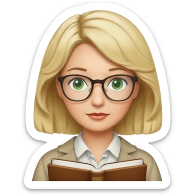 librarian teacher with short wavy blonde hair with a middle part and green eyes sticker
