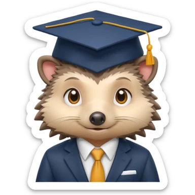 A hedgehog student dressed in a suit and wearing a square academic cap. sticker