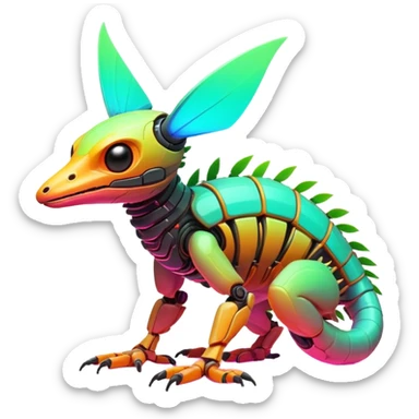 Tropical futuristic lush warm-colored modern neon-colored cyber-Fakémon-Trico-creature sticker