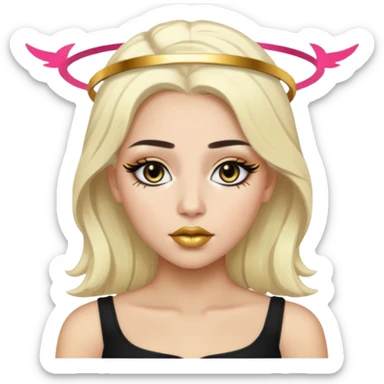 Rosalia (the singer) virgin. (Use lux album cover as reference). Hais bleached halo in hair and gold lips. black hair sticker