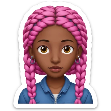 arikan, dark long hair whit pink 
braids. brown skin, smal round face and a big nose sticker