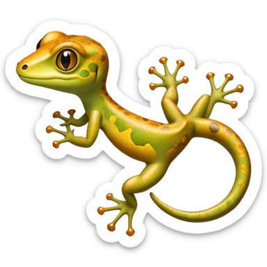 cinematic-gecko-realistic-full-body-climbing-emoji,-tiny-agile-frame-sticking-to-a-glass-surface-with-specialized-toes,-smooth-speckled-skin-in-rich-earthy-tones,-large-glistening-eyes-wide-and-watchful,-delicate-curved-tail-balancing sticker