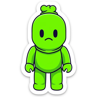 cool bearbrick wearing a vibrant lime green balaclava with a dark symbol sticker