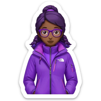 black girl wearing purple classes and a north face jacket sticker
