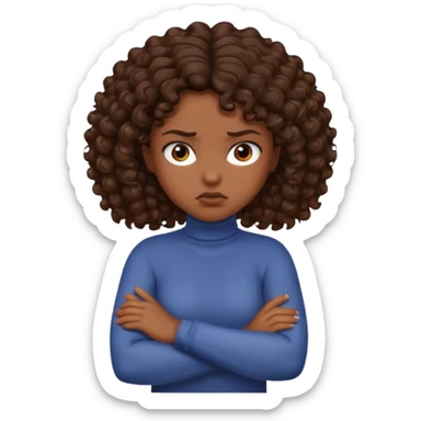 arms crossed around neck angry girl with dark skin and brown curly hair  sticker