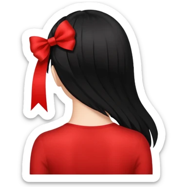 a girl back view that have a red ribbon in the middle of her hair the hair is black  sticker