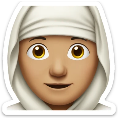Elderly person with wrinkles, wearing a white headscarf. sticker