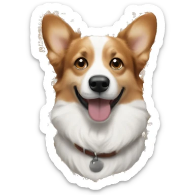 Hazel eyed brown haired white young handsome men who has corgi next to him happily sticker