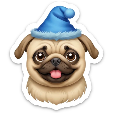 Pug in blue jester hat sticker