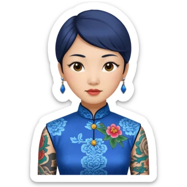 ancient woman with tatooed and blue cheongsam sticker