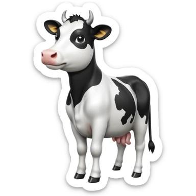cinematic-[black and white cow]-realistic-full-body-standing-emoji,-tail-flicking-lazily,-head-tilted-dramatically,-sleek-[black and white]-coat,-simplified-yet-realistic-focused-features,-highly-detailed,-glowing-with-an-almost-sarcastic-glow sticker