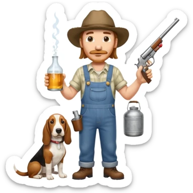 hillbilly half basset hound half man with moonshine and gun emoji sticker