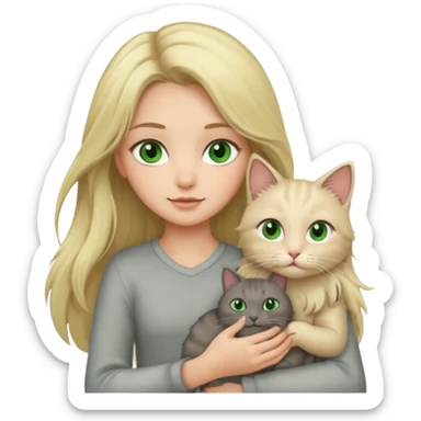Blonde green eyed girl with long hair holding cat sticker