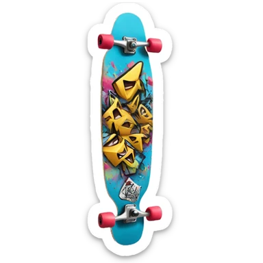longboard with graffiti sticker