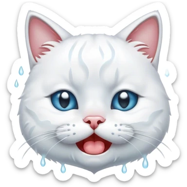a white cat crying whit paws on her face sticker