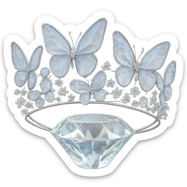 butterfly crown with a crystal base, butterflies in translucent enamel, sparkling gems, transparent background sticker