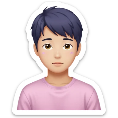 Gorgeous bright sparkly romantic Asian anime pastel guy with blushing face aesthetic trending style outside sticker
