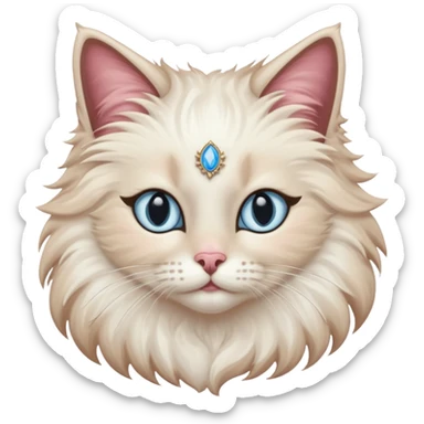Neva masquerade cat, very fluffy, with pale blue eyes and rose nose sticker