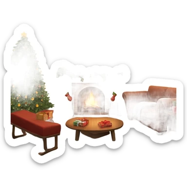 Cozy Christmas living room with fireplace and Christmas tree sticker