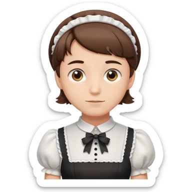 Guy with very short brown hair wearing a cute maid dress sticker