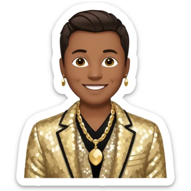 Philip Bailey from Earth Wind and Fire with dark brown hair, ivory sequin jacket, shirtless with necklace  sticker