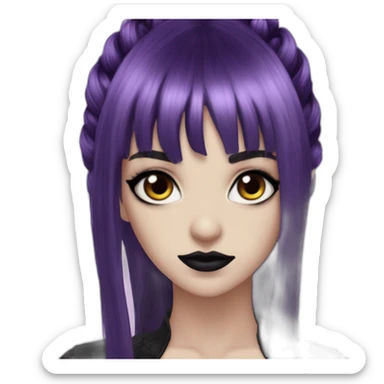 Elissabat-with-bangs-long-hair-dark-purple-and-black-vampire-goth-makeup-pinkeyes-gothcloses sticker