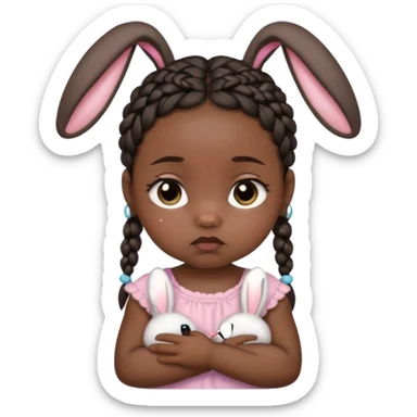 bunny ear accessory wearing baby dark braided hair sad  sticker