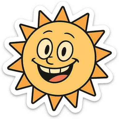 cheerful smiling sun in flat toon style sticker