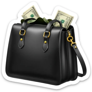 Create a black leather bag with a stack of cash inside in authentic Apple emoji style. sticker