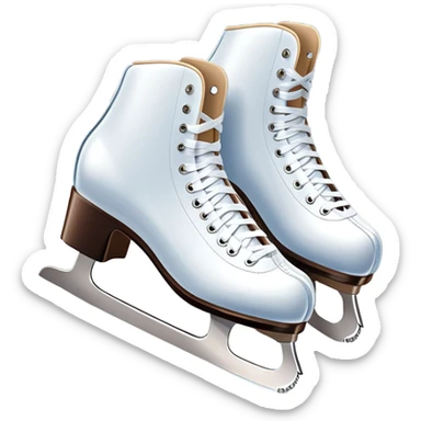 An icon showing The rink is surrounded by cheering spectators and soft arena lights, creating a beautiful, dynamic atmosphere. a pair of elegant figure skates placed on the smooth, sparkling ice of a grand ice arena. Transparent background highlights the grace and beauty of figure skating. sticker